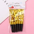Pack de 6 silbatos de fiesta con flecos dorados metálicos y boquillas de plástico negro - Espantasuegras de Flecos Dorados