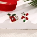 Christmas asymmetric stud earrings featuring red stocking and candy cane wreath with rhinestones - Asymmetric Set (EAR0053)