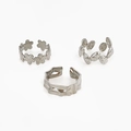 Three-piece silver titanium steel flower and geometric open ring set for women - Silver 3-Piece Set