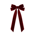 Velvet double bow hair clip with long streamers in deep burgundy red finish - Burgundy