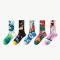Set di cinque paia di calze artistiche stile pittura a olio francese con motivi fatti a mano - Taglia unica / Fq93001 Appartamento Alla Moda