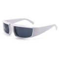 Futuristic white Y2K punk sunglasses with wrap around dark grey lenses and thick frame - White Frame Gray Lens