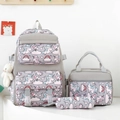 Grey nylon backpack 3-piece set with cute unicorn patterns and small bear charm - Gray