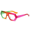 Irisierende geometrische Sonnenbrille mit Farbverlauf und transparentem Sechskant-Rahmen - Grün Violetter Rahmen