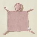 Pink cotton muslin baby security blanket with lion head design and soft knotted corners - Deep Pink (Lion)