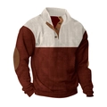 Heren corduroy sweatshirt met kleurblokken in wit en roestvrij met elleboogstukken - S / Bordeauxrood