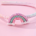 Diadema de arcoíris brillante para niñas con degradado rosa azul y detalles de nubes - Arcoíris