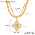Zweilagige Goldkette mit Kleeblatt-Anhänger, Zirkonia-Inlay und flacher Klinge - P1966-Doppellagige Halskette / Gold