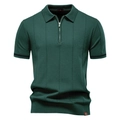 Polo in maglia verde scuro da uomo con righe verticali e scollatura a zip - S / Stile con collo a zip / Verde vegetale