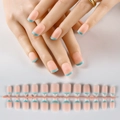 Detail of matte nude pink almond false nails with light blue French tips 24pcs set - French Sky Blue Tip Short Round Matte (HLBG-MP03)