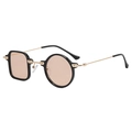 Asymmetrical sunglasses with square and round black frames and golden metal temples - Black Frame Tea Lens
