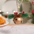Christmas metal bell ornament with pine cones, red berries and stars cutout in gold - Forest Style Bell - Gold