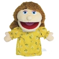 Plush hand puppet toy featuring a female character in a yellow floral dress and brown hair - Half Body Mother
