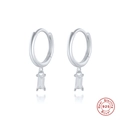 Close-up of S925 sterling silver hoop earrings with sparkling rectangular zircon charms - White Gold Color-White Zirconia