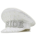 Cappello da capitano sposa bianco con paillettes, perle e scritta BRIDE per nozze - Regolabile / Bianco (01-Oro)