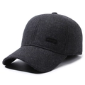 Winter dark grey wool baseball cap for men with ear flaps and Sport logo detail - Adjustable / Sport Embroidery Grey
