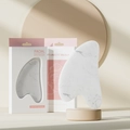 Dual-headed white marble facial roller and massager tool with decorative gift box - White Heart-Shaped Gua Sha Board