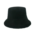 Black suede bucket hat with faux shearling brim for women, winter thermal headwear - 56cm-58cm / Black