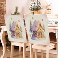 Set of 2 Christmas chair covers featuring festive gingerbread house patterns in linen fabric - Linen Gingerbread House Style (YT05-6)