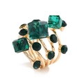 Gold spiral ring featuring multi-layer emerald green square and round cut crystals - One Size / Green (9805)
