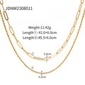 Double-layered gold titanium steel necklace with paperclip and twisted chain layers - Western Layered Double Chain Necklace (JDNW2308011)