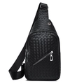 Bolso de pecho para hombre en cuero sintético trenzado negro con salida de audio - Estilo 1 / Negro