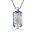 Collar para hombre de acero inoxidable con marco azul y superficie lunar texturizada - Collar con colgante azul