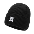 Gorro de punto negro con dobladillo y logotipo RN bordado en blanco en la parte frontal - Negro
