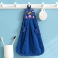 Hanging coral fleece hand towel featuring a blue crown pig design for bathroom use - Pig Blue
