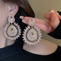 Vintage pink heart crystal drop earrings with sparkling tassels in a luxury style - 4# Water Drop Sunflower Pendant (HE1004) / Gold-Pink / Silver Needle