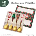 Golden 4-piece Christmas spoon set with cartoon toppers in a dark green gift box - Big Figure Style B 4PCS Green Box / Silver