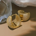 Elegant gold-plated hoop earrings with pavé set cubic zirconia and hinged clasp - Gold Color Pavé White Zirconia