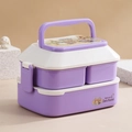 Double-layer purple bunny bento box with handle and Debi Rabbit cartoon patterns - Large / Purple