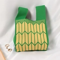 Knitted tote bag with green and yellow geometric arrow pattern for daily commute - Combined Arrows Green And Yellow
