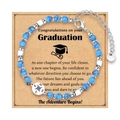 Blue turquoise bead graduation bracelet with stainless steel compass charm and gift card - Compass Pendant (Graduation Card) / With Card / Turquoise