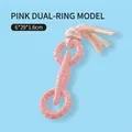Pink double ring chew toy for dogs with TPR spikes and woven cotton rope, 6x29x1.6cm - Double Ring with Rope Style / Pink