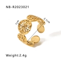 Golden stainless steel hollow geometric open ring with circular patterns and 1cm width - Circular Unit Hollow (NB-R2023021)