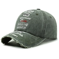 Vintage washed dark grey baseball cap with distressed holes and embroidery patches - Army Green