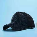 Berretto da baseball nero alla moda con strass scintillanti sulla parte anteriore e visiera - Taglia Adulto (Regolabile) / Nero/Zirconia Nera