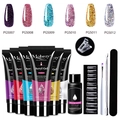 Set per unghie polygel da 7 pezzi con 6 colori glitter, soluzione slip e strumenti kit - Serie Glitter Set 7-12 (PGS7-12)