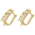 Close-up of gold plated U-shaped earring hooks with three square zircon stones - VE1383 Gold with White Zirconia