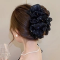Eleganter Haarklammer mit schwarzer Tüllblume und Glitzereffekt am Hinterkopf - Schwarz Große Schmetterlingsklammer