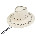 Cremeweißer Western-Cowboyhut mit schwarzen Ziernähten und verstellbarem Kinnriemen - M (56-58cm) / Beige