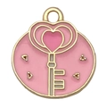 Pink heart key charm with gold enamel finish for DIY jewelry and necklaces - 1Pc Key Shape 18x17mm