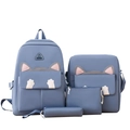 Blue cat-themed 4-piece school set including backpack, crossbody, clutch and pencil case - One Size (Backpack/Tote Bag/Crossbody Bag/Pencil Case) / Blue