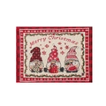 Christmas gnome placemat with red Merry Christmas text and festive checkered border - Style C