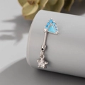 Silbernes Hai-Piercing mit blauem Türkis und hängendem Stern-Zirkonia-Anhänger - Blaue Zirkonia Katzenohr + Sternanhänger (Links Einzel) (A411-2#) / Titanlegierung 0,8mm Dünner Stab