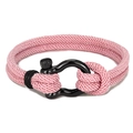 Pink woven nylon bracelet for men with black horseshoe U-shackle industrial clasp - Pink / 19cm