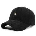 Cord-Baseballkappe mit Fischgrätenmuster in Dunkelgrau und goldenem Kronen-Emblem - Verstellbar / Schwarz