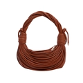 Brown moon-shaped shoulder bag with knotted handle and pleated texture design - Brown